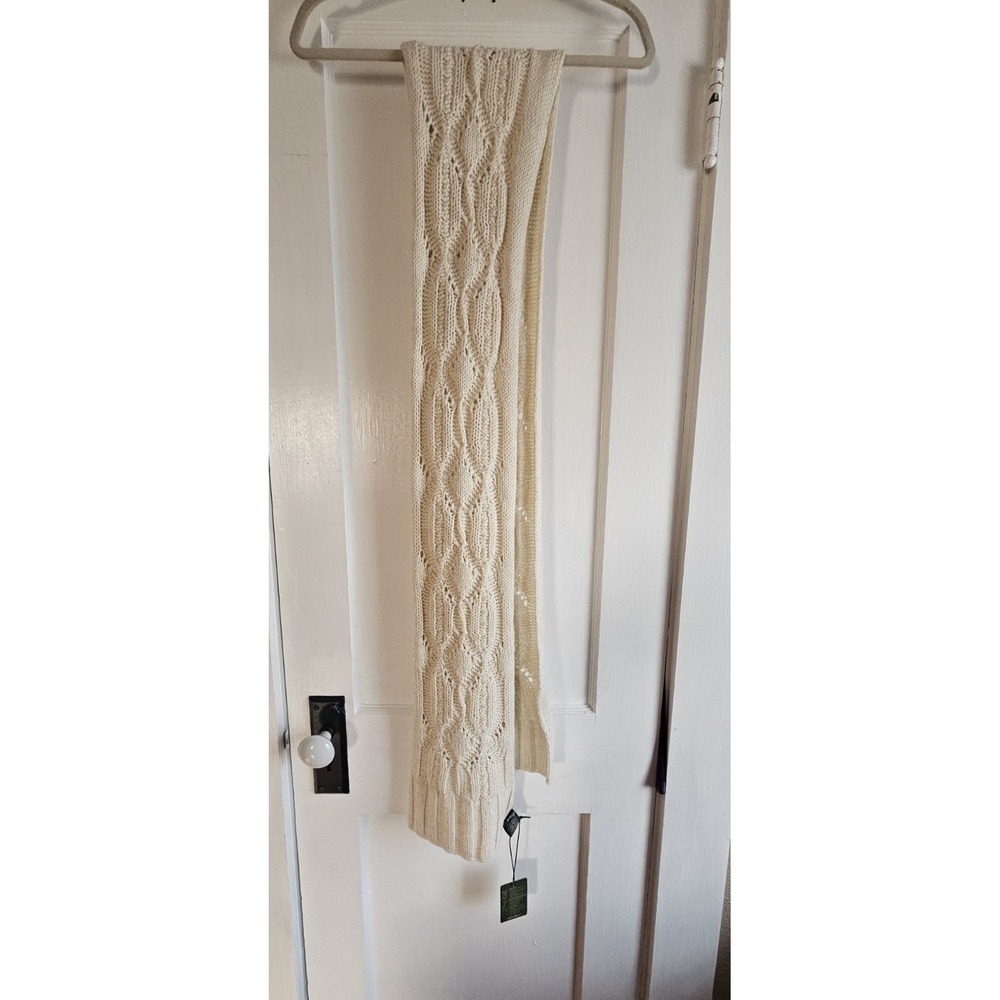 NWT Eddie Bauer how to tie a scarf cable stitch scarf ivory metallic thread OS - Picture 2 of 7